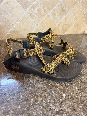 Chaco Leopard-Print Z-Strap Sandals in Yellow and Black